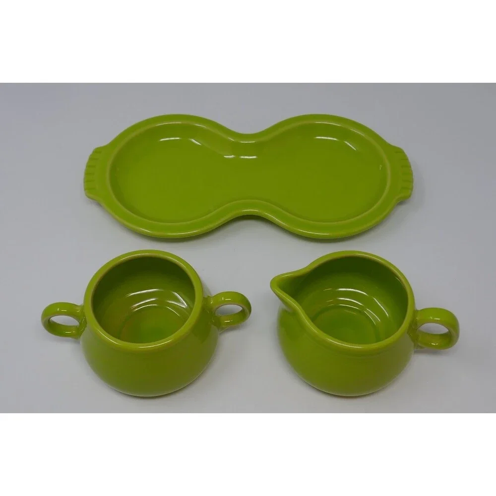 Fiesta Lemongrass 3 Piece Open Sugar Bowl & Creamer Tray Set USA